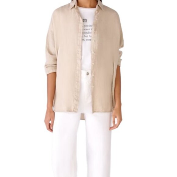 OUI light pink and white pinstripe long sleeve button down shirt size 8 - Picture 1 of 6